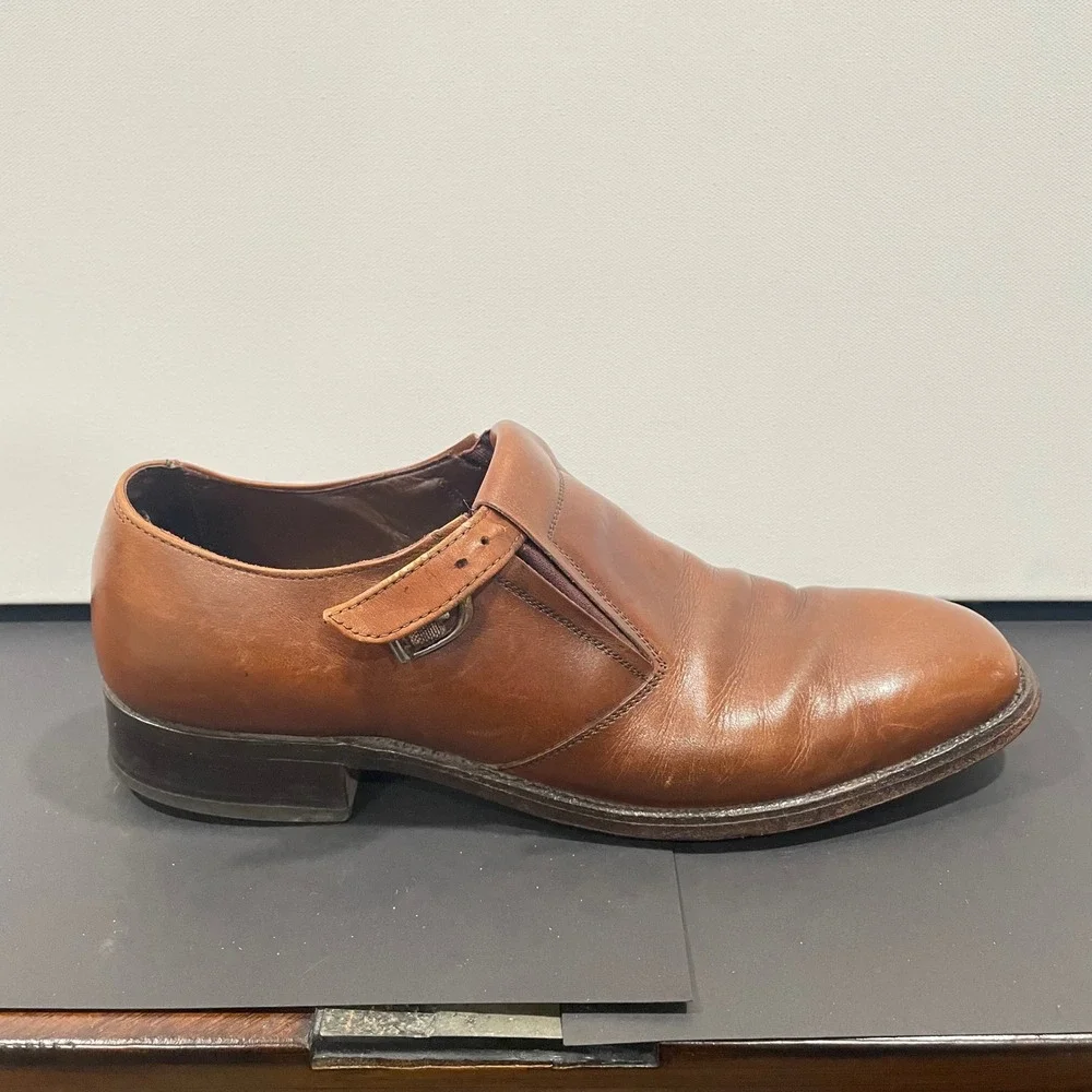 Nettleton‎ Mens Vintage Tan Leather Monk Strap Loafers Dress Shoes 8 B/AA 62331